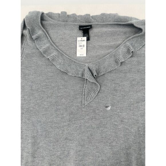 Lane Bryant Angora Blend Sweater Size 22/24 Gray Soft Ruffle VNeck New With Tags - Picture 2 of 10